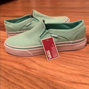 NWT turquoise Vans slip on sneakers